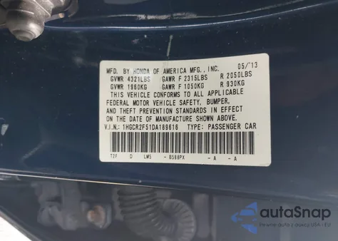 2013 Honda Accord Sport из США, поврежденный, VIN 1HGCR2F51DA189616